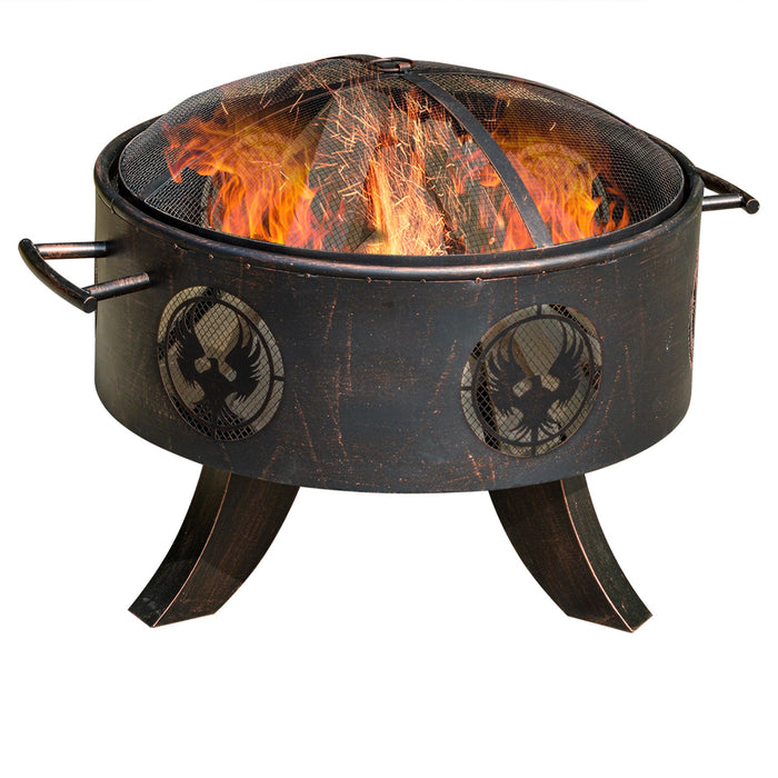 Outdoor Patio Fire Pit Heater - Charcoal & Log Wood Burning Bowl with Protective Screen Cover - Includes Fire Poker, Ideal for Backyard Ambiance & Warmth