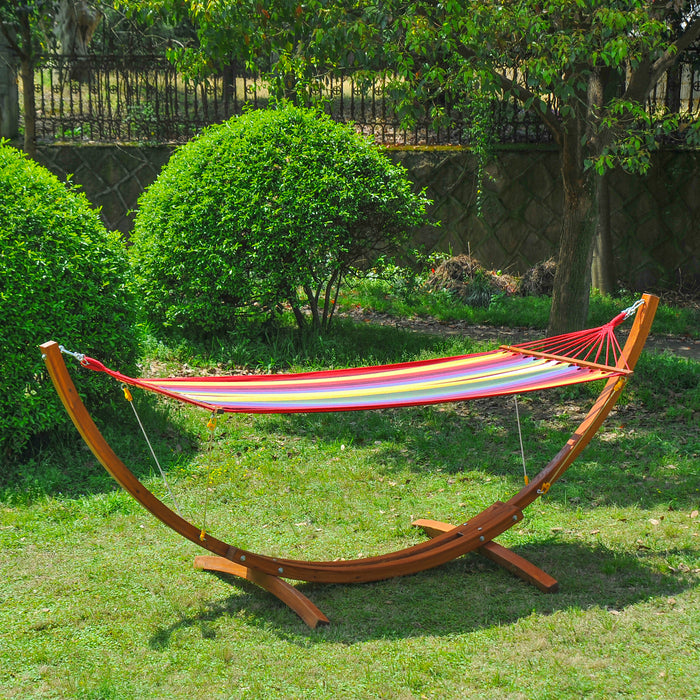 Outdoor Wooden Arc Hammock Stand - Sturdy Multi-Color Patio Swing for Relaxation - Ideal for Garden Lounging and Backyard Comfort