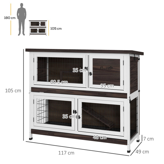 Outdoor Double-Deck Rabbit Hutch - Sliding Trays, Asphalt Roof, Tool-Free Setup - Ideal for 1-2 Rabbits or Guinea Pigs