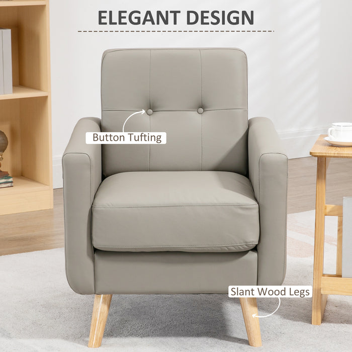 Modern Grey PU Leather Accent Chair - Tufted Comfy Armchair with Elegant Design for Living Rooms and Bedrooms - Ideal Furniture for Home Office Comfort