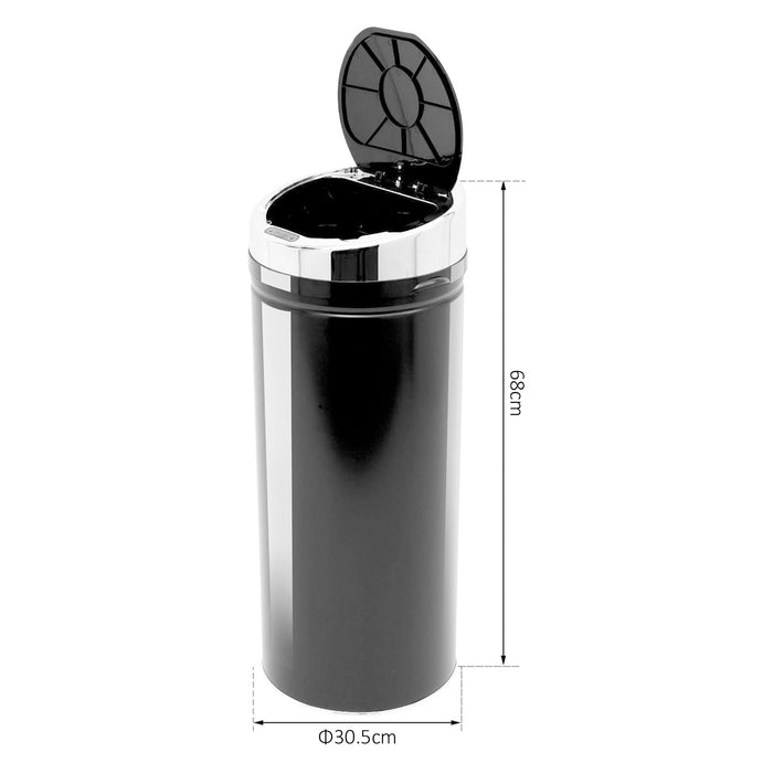 42L Stainless Steel Sensor Trash Can - Hands-Free Garbage Disposal with Bucket, Black - Ideal for Hygienic Waste Management in Home or Office