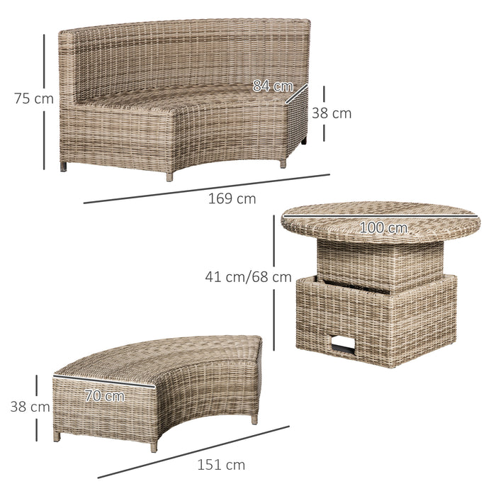 Outdoor Rattan Daybed and Lounge Set - 6-Seater PE Rattan Furniture with Liftable Coffee Table, Olefin Cushions - Ideal for Patio Socializing and Relaxation