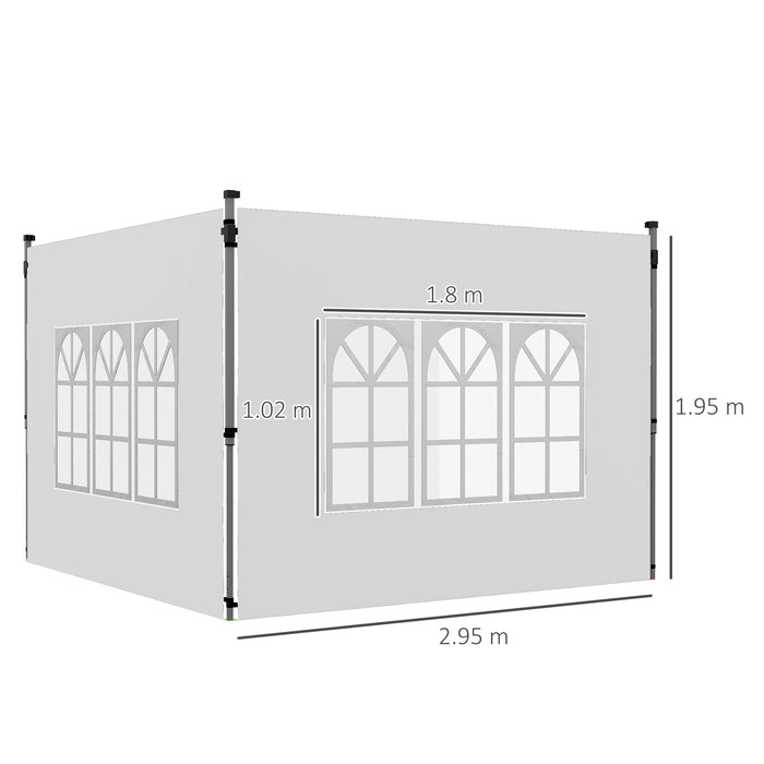 Gazebo Side Panels with Windows - 3x3m / 3x4m Pop Up Gazebo Compatible Replacement Set, 2-Pack in White - Outdoor Shelter Privacy and Weather Protection