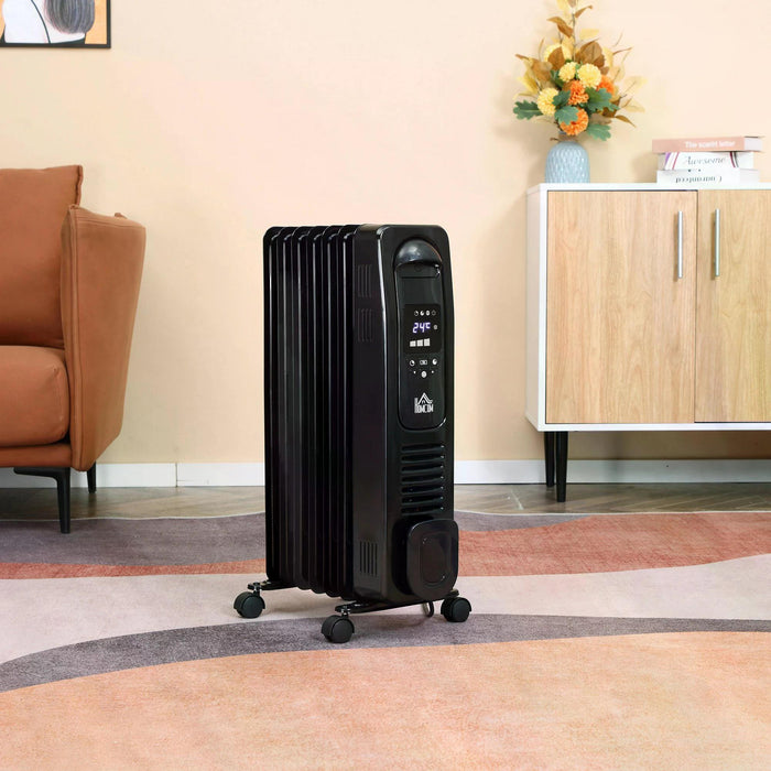 1630W Digital Oil Filled Radiator - 7-Fin Portable Electric Heater with LED Display, Built-in Timer & Remote Control - Ideal for Home Heating & Energy Efficiency