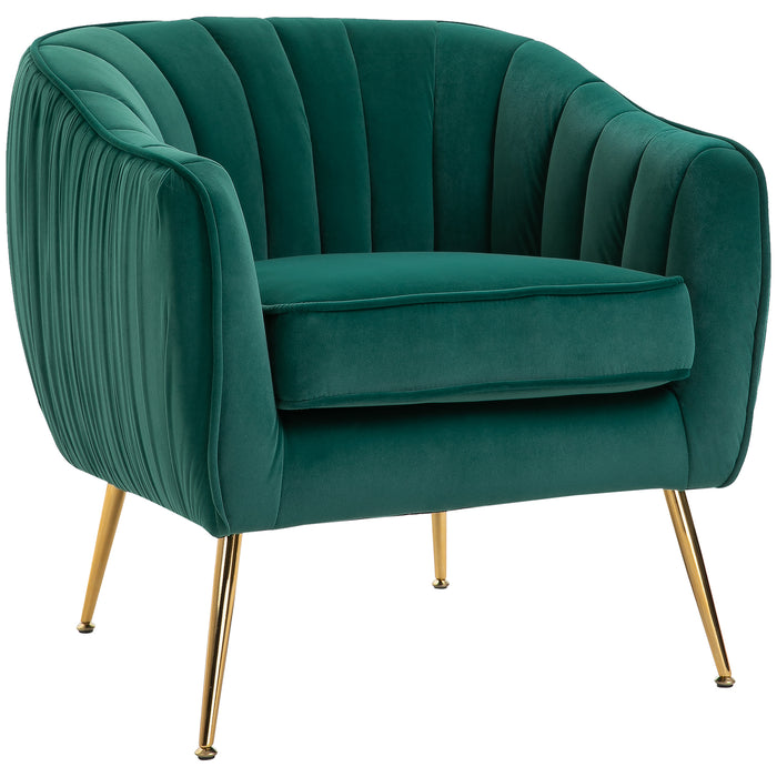 Velvet-Feel Lounge Chair - Plush Green Tub Armchair with Elegant Gold Tone Legs - Stylish Comfort for Living Room and Office