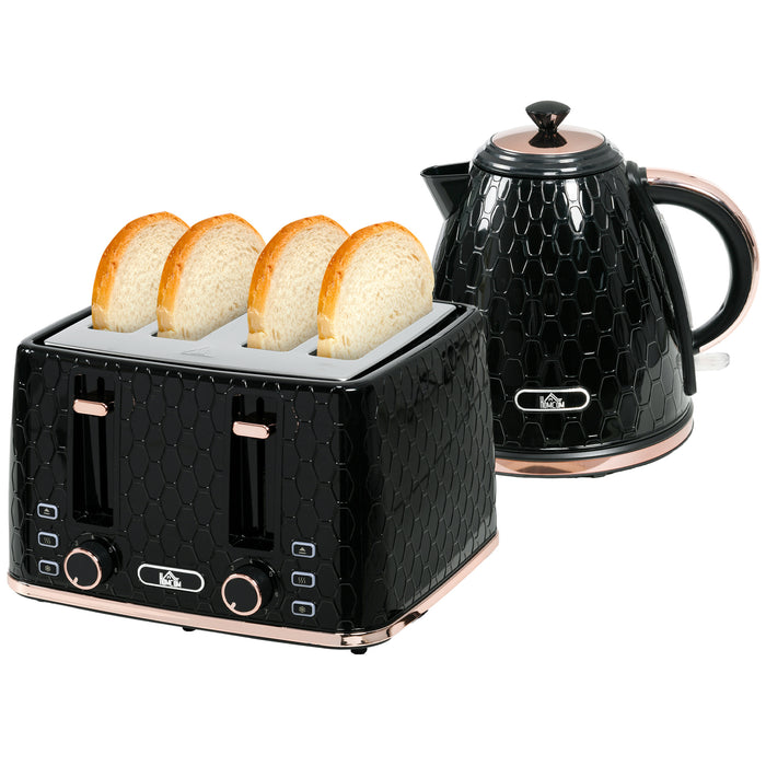 1.7L 3000W Rapid Boiling Kettle & 4-Slice Toaster Combo - Adjustable 7-Setting Browning & Removable Crumb Tray - Stylish Black Kitchen Set for Efficient Breakfast Preparation