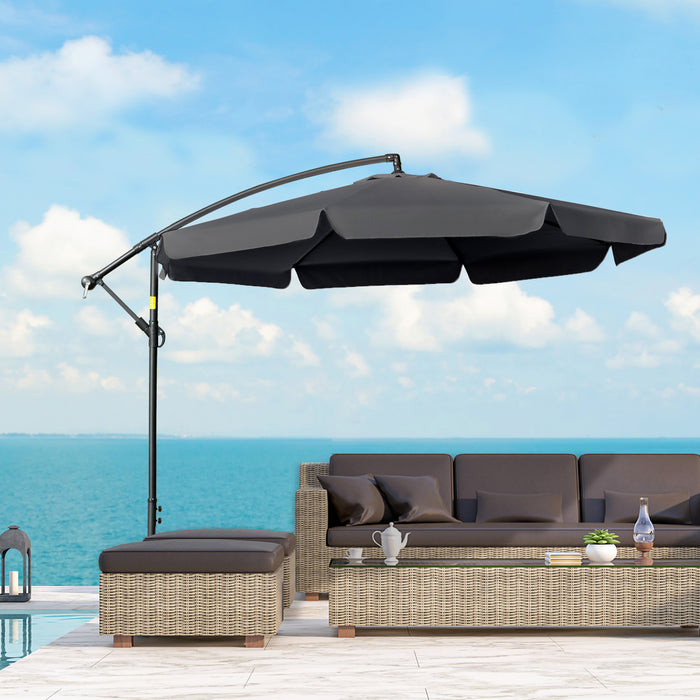 Banana Parasol Cantilever Umbrella - 2.7m Adjustable Hanging Sun Shade with Crank Handle and Sturdy Cross Base - Ideal for Outdoor Use and UV Protection