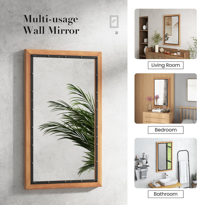 Wall Mounted Mirror - Wood Rectangular Frame with Back Board, Natural Finish - Ideal for Home Décor and Stylish Interiors