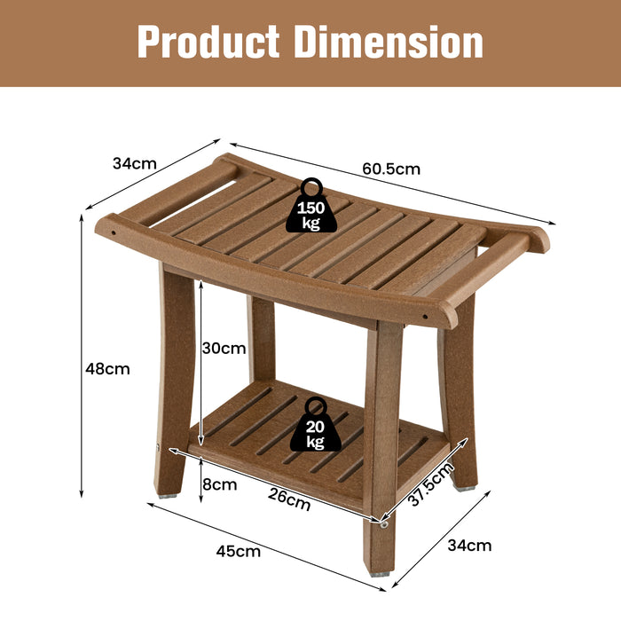 HDPE Waterproof Bench - 2-Tier Brown Shower Bench with Curved Seat - Ideal for Comfortable Bathroom Seating