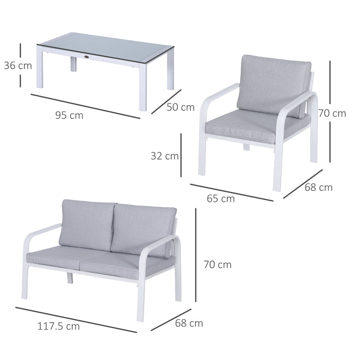 4-Seater Woven PE Rattan Dining Set - Outdoor Patio Furniture with White/Grey Cushions - Ideal for Family Gatherings and Entertaining Guests