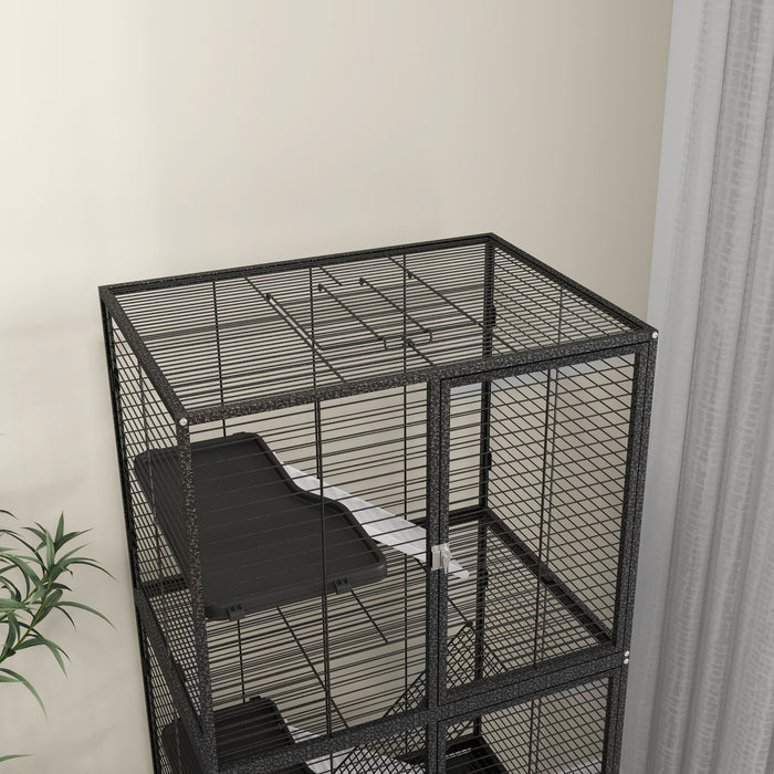 Rolling Chinchilla Cage with Accessories - Multi-Level Small Animal Habitat with 3 Access Doors, Storage Shelf & Removable Trays - Ideal for Ferrets, Includes Food Bowl & Water Bottle