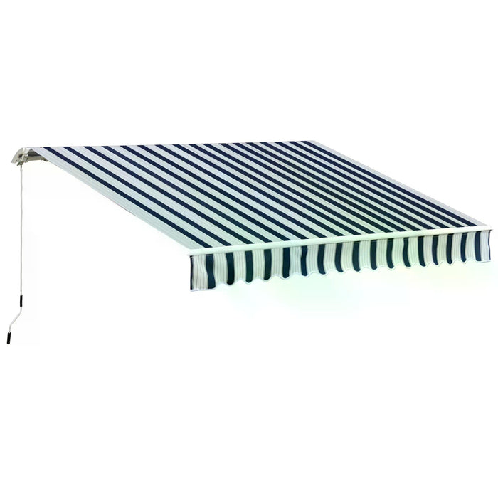 Manual Retractable Awning 3.5x2.5m - Blue/White Striped Sun Shade Shelter for Outdoor Patio - Easy Installation, UV Protection for Homeowners and Garden Enthusiasts