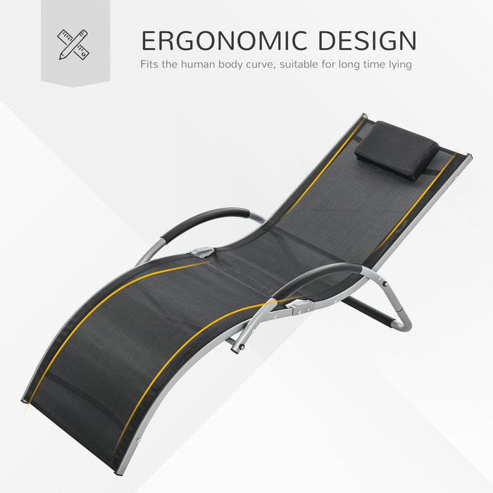 Ergonomic Outdoor Lounger - Portable Armchair with Aluminum Frame and Removable Headrest Pillow - Ideal for Garden Patio Relaxation