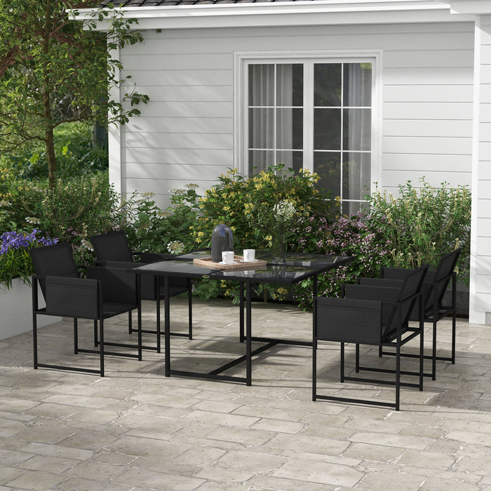 5-Piece Outdoor Dining Ensemble with Comfort Mesh Seating - Reclinable Chairs & Shatter-Resistant Glass Table - Ideal for Patio & Garden Entertaining