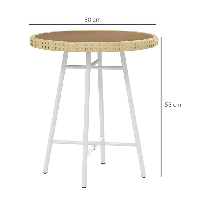 PE Rattan Side Table - Elegant Natural Wood Finish Accent Piece - Ideal for Indoor and Outdoor Spaces