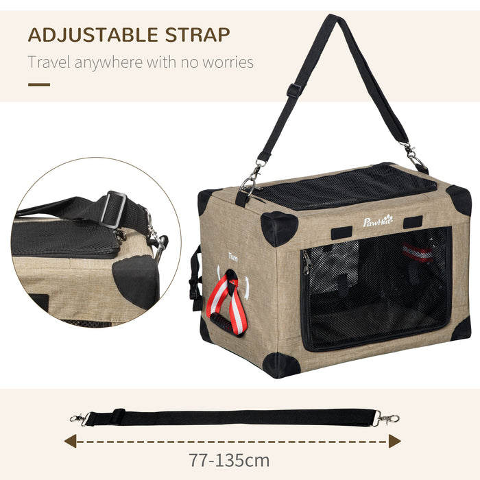 Portable Folding Cat Carrier with Soft Cushion - Adjustable Strap Pet Travel Bag for Extra Small Dogs, Khaki - Ideal for Cats & Tiny Canine Companions