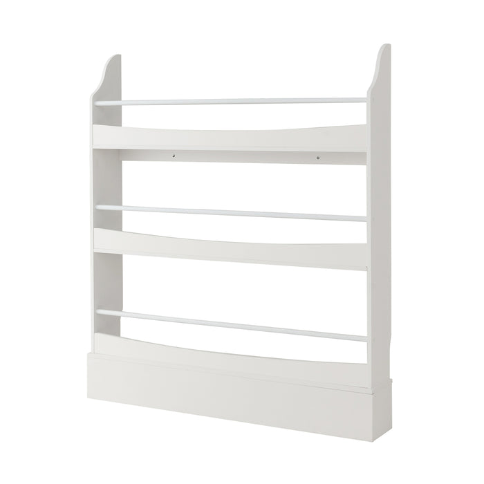 3-Tier Standing Bookshelf - White, equipped with Guardrails and 2 Anti-Tipping Kits - Ideal for Secure and Organized Home Library Management