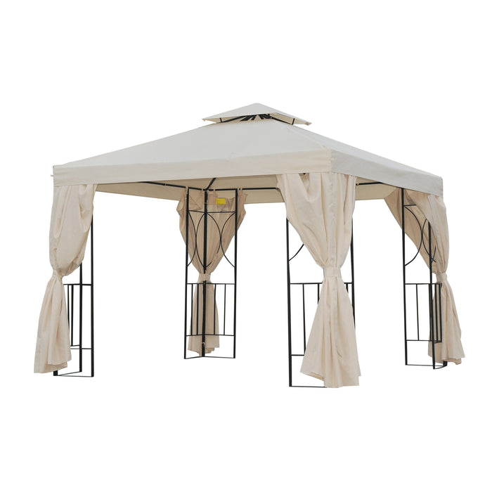 3x3m Garden Metal Gazebo - Marquee Patio Wedding Party Tent with Canopy Shelter and Pavilion Sidewalls, Beige - Ideal for Outdoor Celebrations and Gatherings