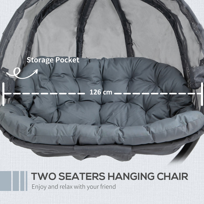 Double Hanging Egg Chair with Stand - 2-Person Swing Hammock with Cushion, Foldable - Ideal for Indoor & Outdoor Relaxation, Grey