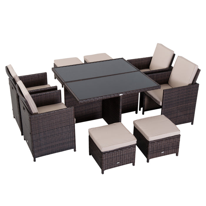 9PC Rattan Garden Furniture Set - 8-Seater Wicker Outdoor Dining, Chairs, Footrest & Table with Thick Cushions - Perfect for Patio & Deck Entertaining