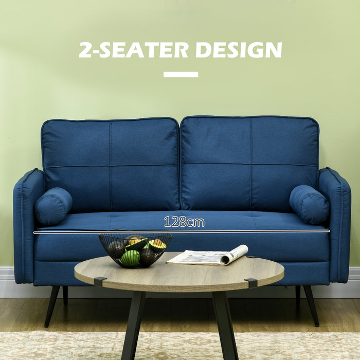 Loveseat Sofa 143cm - Upholstered 2-Seater with Back Cushions and Pillows in Blue - Cozy Furniture for Bedroom or Small Spaces