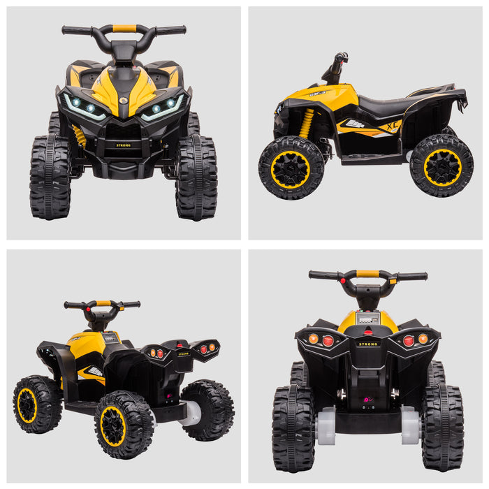 12V Quad Bike ATV Ride-On Toy with Multiple Speeds and Slow Start - Forward/Reverse, Suspension, Horn, Music Features in Vibrant Yellow - Perfect Outdoor Fun for Kids