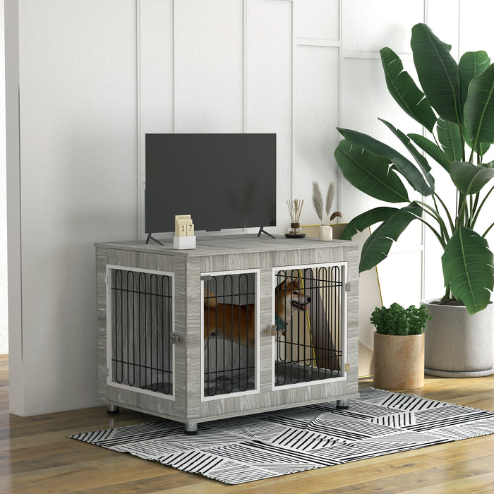 Large Indoor Dog Crate with Soft Bedding - Double-Entry Doors, Spacious 106x74x81.5cm, Stylish Grey - Ideal for Bigger Breeds Comfort & Security