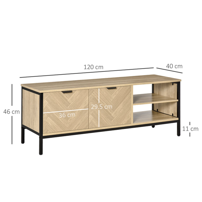 Adjustable Double Door Television Stand - Space-Saving Entertainment Center with Storage Shelves - Ideal for Home Living Room and Bedroom Décor in Natural Finish