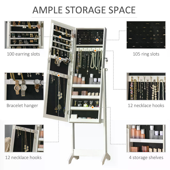 Full-Length Mirror Jewelry Cabinet Armoire - Lockable Organizer with Spacious Storage for Bedroom or Dressing Room - Ideal for Secure Jewelry Display and Organization