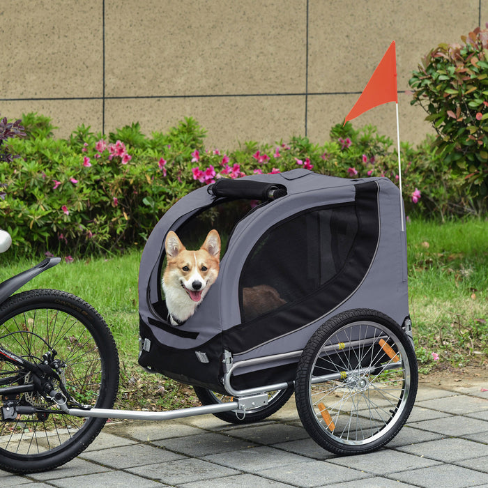 Steel Pet Bicycle Trailer - Water-Resistant Dog Cart Carrier with Travel Kit - Ideal for Grey and Black Bike Adventures with Your Pup