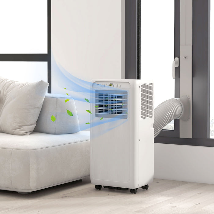 Portable 9,000 BTU Air Conditioner - Cools Rooms up to 20m², Includes Dehumidifier Function & 24-Hour Timer - Easy Mobility with Wheels, Comes with Window Mounting Kit