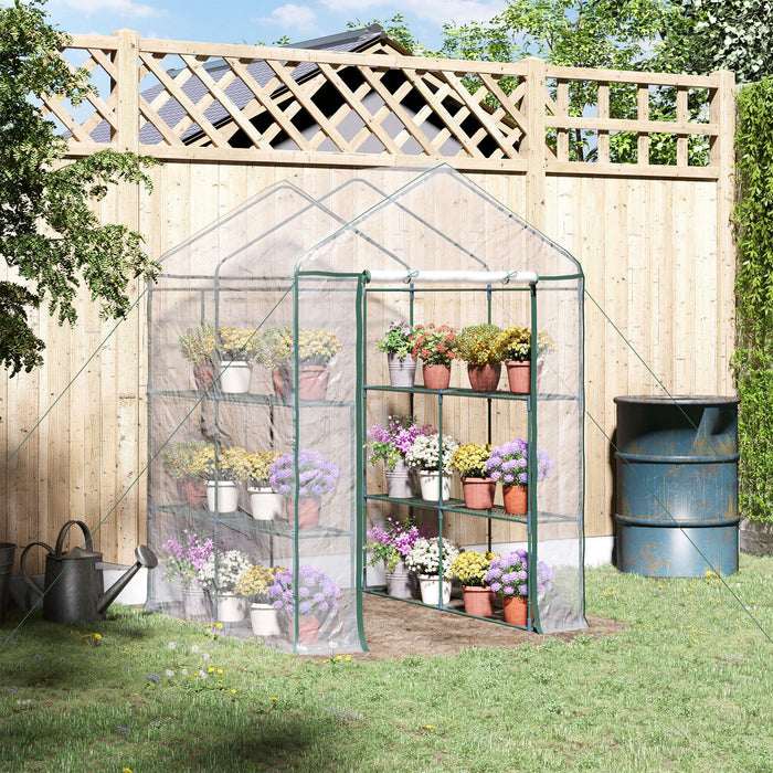 Walk-In Greenhouse - 3-Tier Portable Growth Sanctuary with 8 Shelves, Sturdy Metal Frame, Clear PVC Cover - Ideal for Gardeners and Plant Protection