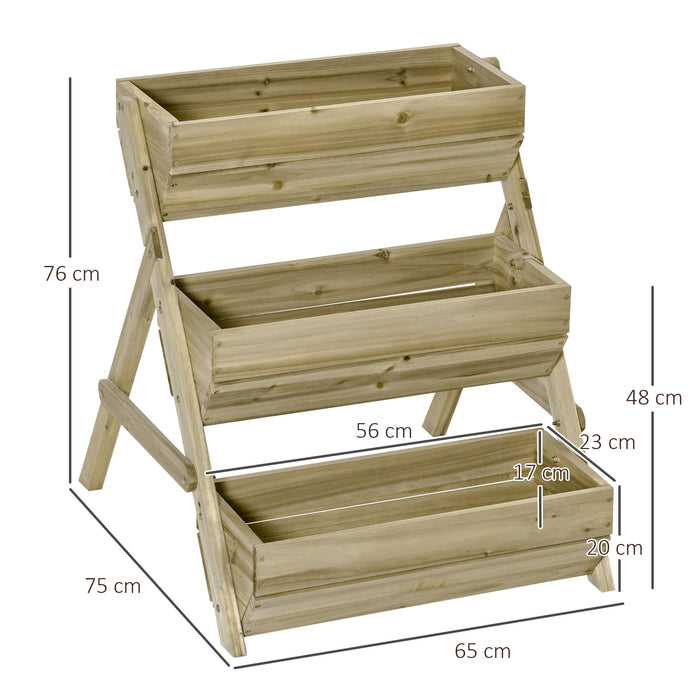 3-Tier Wooden Elevated Garden Planter - Space-Saving Raised Bed Kit for Flowers, Vegetables, Herbs, 120x68x80cm - Ideal for Outdoor Gardening Enthusiasts