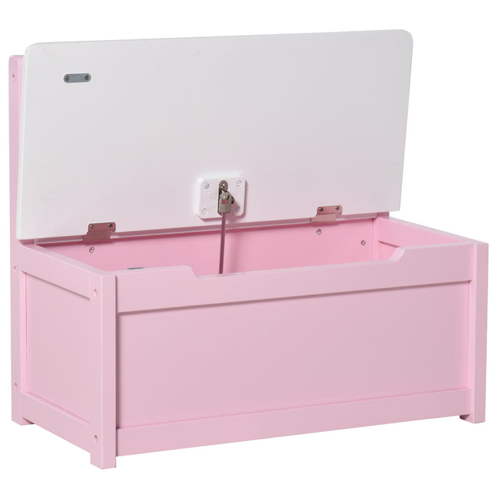 Kids' Wooden Toy Box with Seating - 2-in-1 Storage Chest and Bench with Safety Pneumatic Rod, 60x30x50cm, Pink - Ideal Space-Saving Organizer for Children's Playrooms