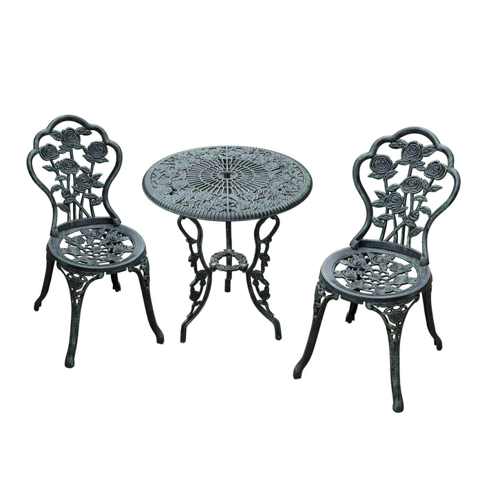 Elegant Cast Aluminium Bistro Set - 3-Piece Green Patio Garden Table and Chairs - Outdoor Entertaining and Dining Furniture