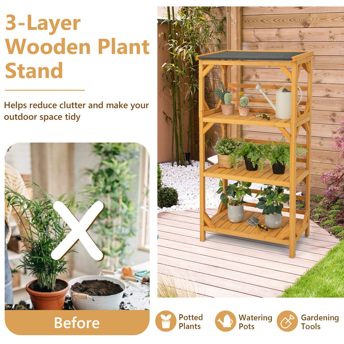 137CM 3-Tier - Garden Plant Stand with Weatherproof Asphalt Roof - Ideal for Outdoor Plant Display