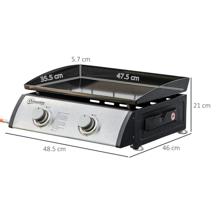 Portable 6kW Gas Plancha Barbecue Grill - 2 Burners, Non-stick Hotplate, Drain Hole, Grease Collection - Ideal for Outdoor Cooking and Entertaining