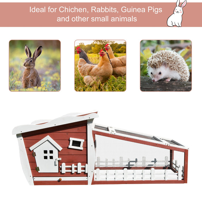 Premium Fir Wood Rabbit Hutch with Wine-Brown Finish - Outdoor Bunny Cage with Ramp - Ideal Shelter for Pet Rabbits and Small Animals