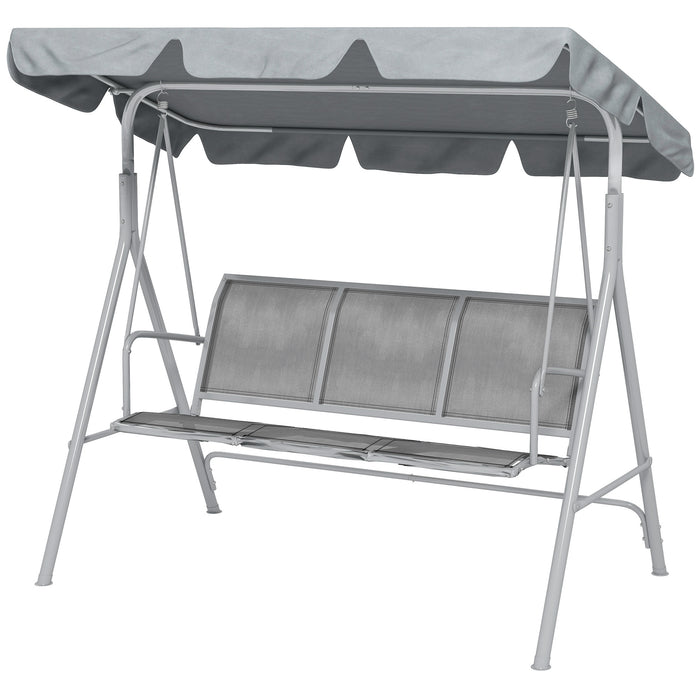 3-Seater Metal Garden Swing Chair - Patio Hammock Bench with Light Grey Canopy Lounger - Outdoor Relaxation for Family and Friends