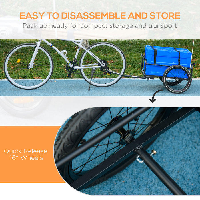 Bike Trailer with 65L Cargo Box - Sturdy Steel Bicycle Carrier, Foldable Design, 40KG Capacity - Ideal for Hauling Gear and Groceries