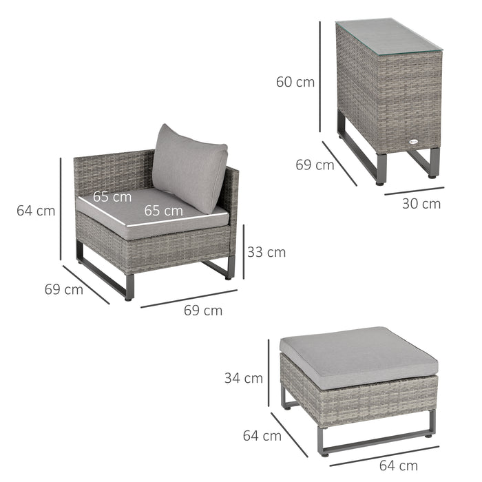 Outdoor Rattan Wicker Sofa Set with Chaise Lounge - 2-Seater Double Sofa Bed, Coffee Table & Footstool - Perfect for Patio, Garden, Backyard Comfort, Grey