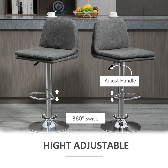 Swivel Fabric Breakfast Barstools Set of 2 - Modern Adjustable Kitchen Stools with Backs and Footrest, Grey - Ideal for Home Pub and Countertop Dining Area