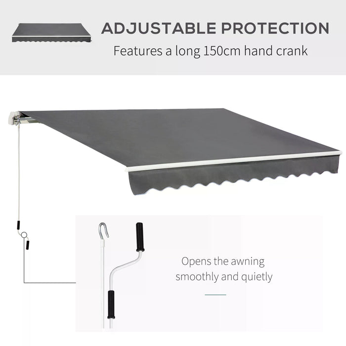 Retractable Manual Awning 4x2.5m - Window and Door Sun Shade Canopy with Fittings, Grey - Outdoor Shade Solution with Crank Handle