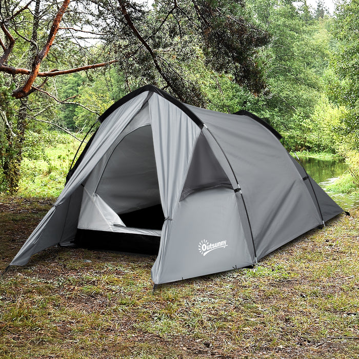 Double Layer Dome Camping Tent - 1-2 Person Weatherproof Backpacking Shelter with Vestibule Windows - Ideal for Fishing, Hiking and Lightweight Travel