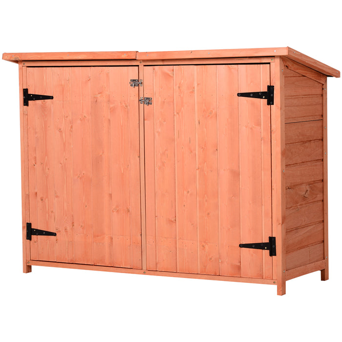 Garden Tool Storage Organizer with Shelves - Durable Wooden Shed with Double Doors, 128L x 50W x 90H cm - Ideal for Outdoor Equipment and Gardening Supplies