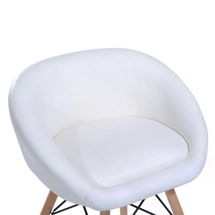 Luxurious White Faux Leather Lounge Chair - Sturdy Solid Wooden Legs for Support - Elegant Comfort for Living Room or Office Spaces