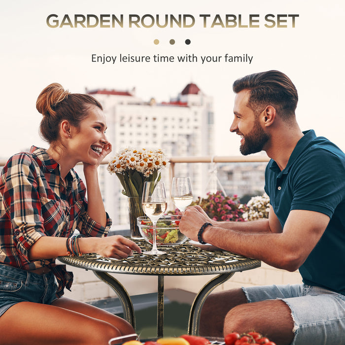 Cast Aluminium Bistro Set - 3-Piece Outdoor Furniture with Parasol Hole, Includes Round Coffee Table and 2 Armless Chairs - Ideal for Garden and Patio Entertainment