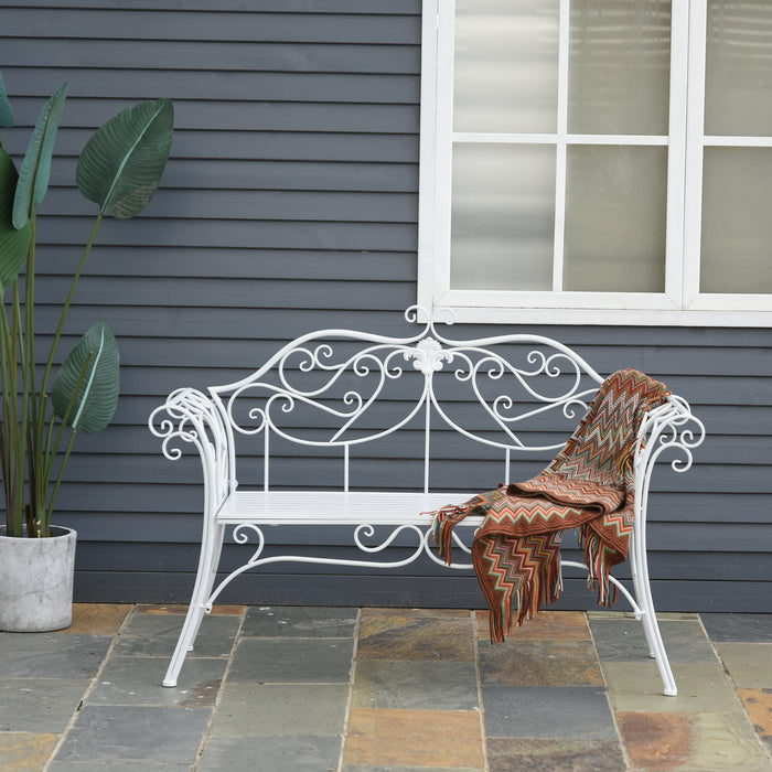 Garden Loveseat Bench - 2-Person Metal Patio Chair for Outdoor & Indoor Use - White Furnishing Ideal for Couples