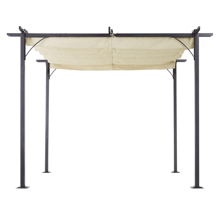 Metal Pergola Gazebo with Retractable Canopy - 3x3m Durable Outdoor Sun Shade Shelter, Beige - Ideal for Garden, Marquee Parties & BBQ Gatherings