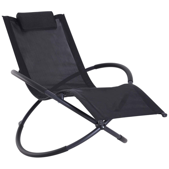 Zero Gravity Outdoor Orbital Lounger - Foldable Patio Rocking Chaise with Pillow, Black - Ideal for Relaxation and Sunbathing